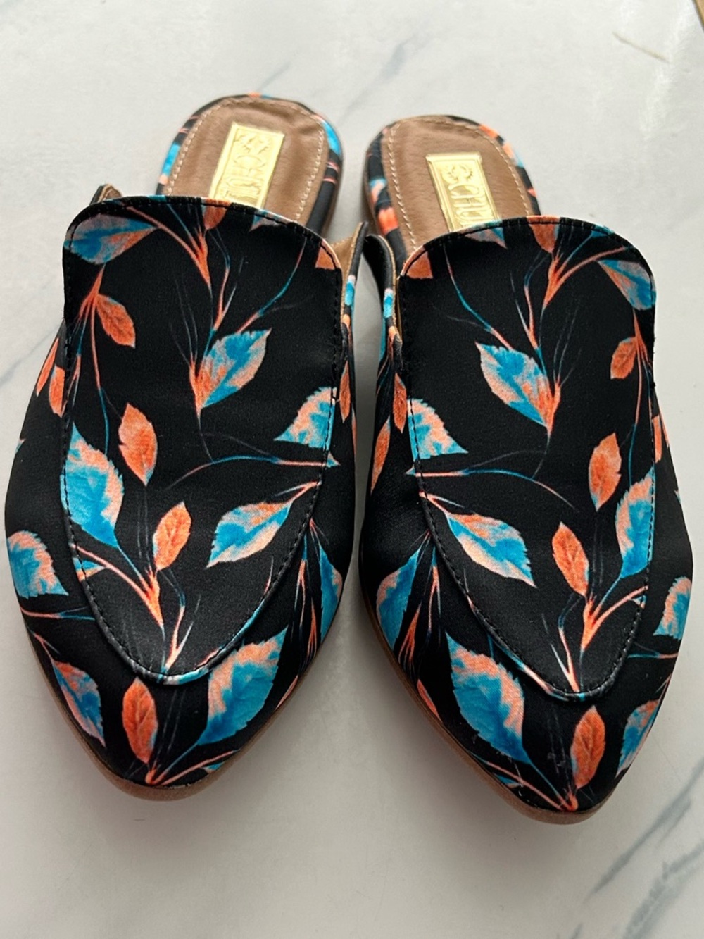 Chula Leaf Print Pointed Toe Mules | Black Satin Slip-On Flats 🌟Size 5 - Picture 5 of 8
